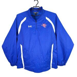 Mens Under Armour Blue White 1/2 Zip Windbreaker Jacket Loose Fit Polyester 2XL